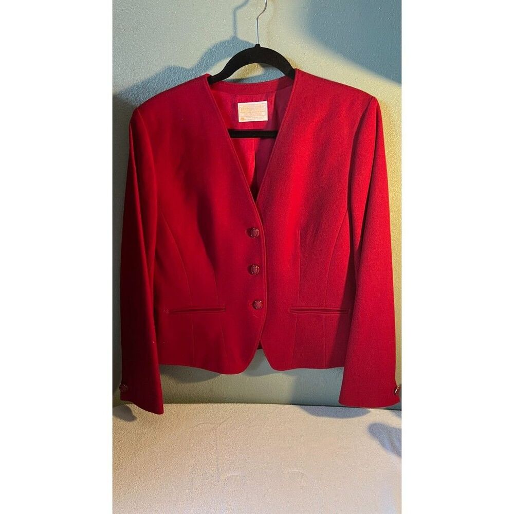 Vintage Pendleton Red Virgin Wool Collarless Blazer Jacket 12
